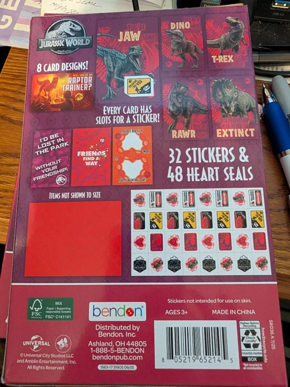 Jurassic World 32 Valentine Classroom Exchange Cards and Stickers
